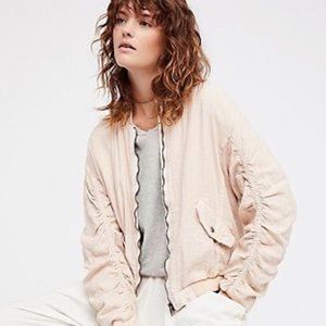 Free people ruched linen bomber jacket
